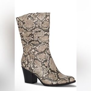 BareTraps Lovelace Snake Print, Round Toe, Stacked Heel Zippered Boots, Size 8.5
